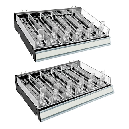 Azar Displays Black 6 Compartment Divider Bin Cosmetic Tray with Pushers - 6 Slots per Tray, 2-Pack 225830-6COMP-BLK-2PK